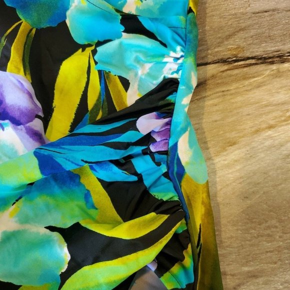 NWOT Slim Shaper Tropical Floral One Piece Swimsuit Slimming Ruching Missy 14 - Picture 3 of 10